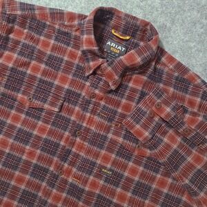 Ariat Rebar Flannel Work Shirt Men XL Red Plaid Button Down Stretch Long Sleeve